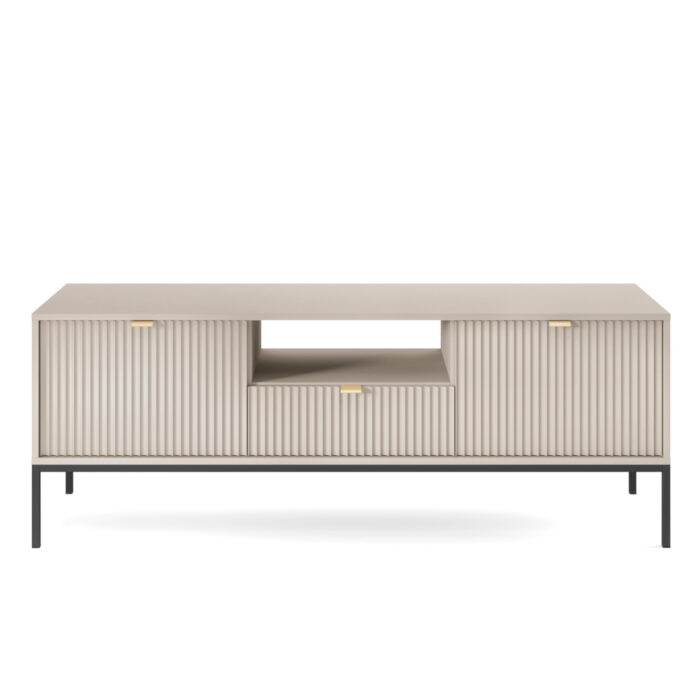 Szafka RTV NANAIMO – kaszmirowa – złote uchwyty – szerokość 154 cm, wysokość 56 cm, głębokość 39 cm - obrazek 7