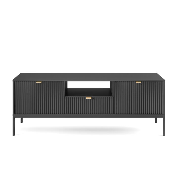 Szafka RTV NANAIMO – czarna – złote uchwyty – szerokość 154 cm, wysokość 56 cm, głębokość 39 cm - obrazek 8