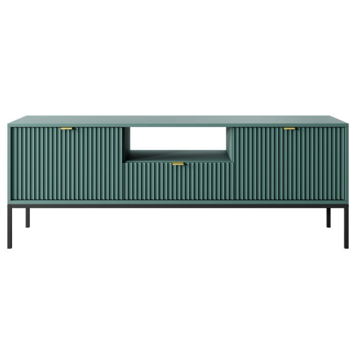 Szafka pod telewizor NANAIMO - Zielona - Złote Uchwyty - Szerokość 154 cm, Wysokość 56 cm, Głębokość 39 cm - obrazek 7