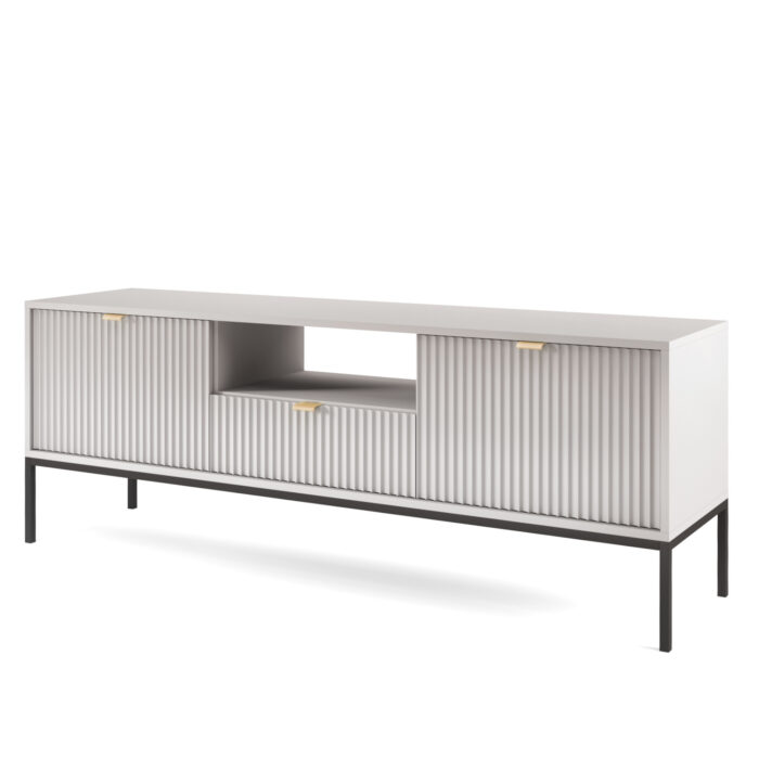 Szafka pod telewizor NANAIMO - Szary - Złote Uchwyt - Szerokość 154 cm, Wysokość 56 cm, Głębokość 39 cm - obrazek 1