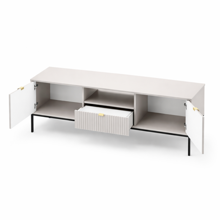 Szafka pod telewizor NANAIMO - Szary - Złote Uchwyt - Szerokość 154 cm, Wysokość 56 cm, Głębokość 39 cm - obrazek 4