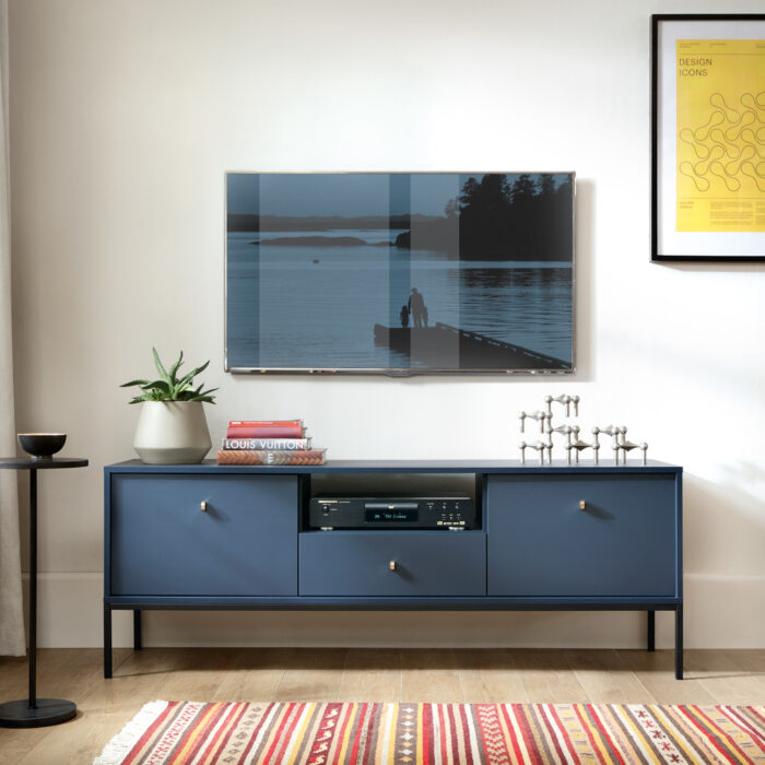 Szafka pod telewizor MONCTON - granatowy - Uchwyty metalowe - Szerokość 154 cm, Wysokość 56 cm, Głębokość 39 cm - obrazek 2