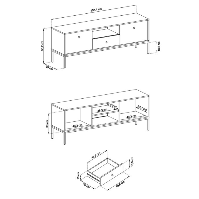 Szafka pod telewizor MONCTON - granatowy - Uchwyty metalowe - Szerokość 154 cm, Wysokość 56 cm, Głębokość 39 cm - obrazek 3