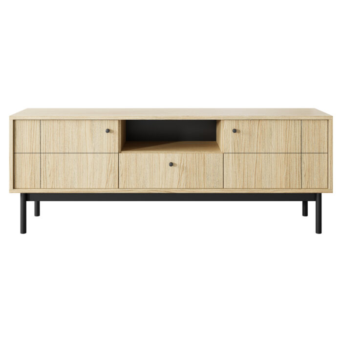 Szafka RTV DIEPPE – dąb – metalowe uchwyty – drewniane nogi – szerokość 154 cm, wysokość 56 cm, głębokość 39 cm - obrazek 7