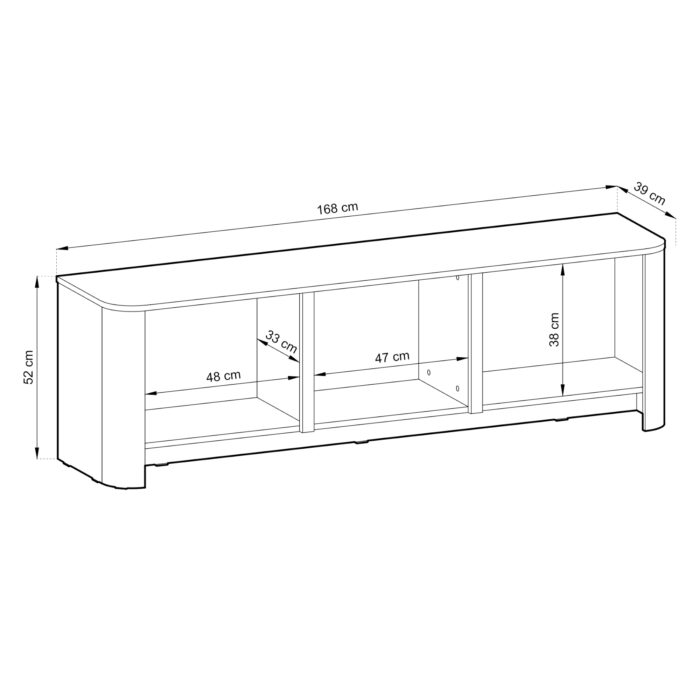 Szafka RTV AMOS – kaszmir – zaokrąglona – cichy domyk – szerokość 168 cm, wysokość 52 cm, głębokość 39 cm - obrazek 3