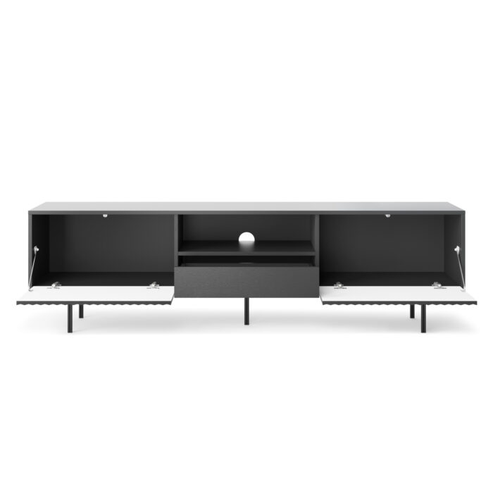 TV cabinet ORILLIA - Black - Carved Fronts - Drawer - Width 180 cm, Height 51 cm, Depth 38 cm - obrazek 4