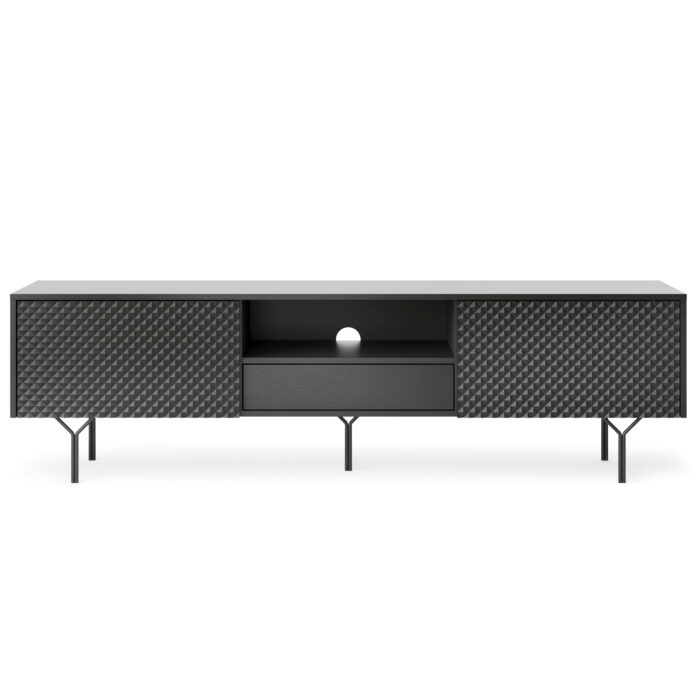 TV cabinet ORILLIA - Black - Carved Fronts - Drawer - Width 180 cm, Height 51 cm, Depth 38 cm - obrazek 7