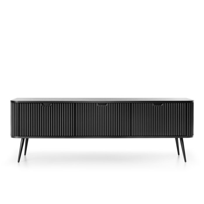 Szafka pod telewizor MORDEN – Czarna – Ryflowane Fronty – Szerokość 168 cm, Wysokość 56 cm, Głębokość 39 cm - obrazek 7