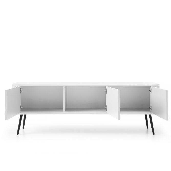 Szafka pod telewizor MORDEN – Biała – Ryflowane Fronty – Szerokość 168 cm, Wysokość 56 cm, Głębokość 39 cm - obrazek 4