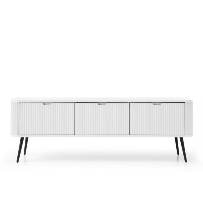 Szafka pod telewizor MORDEN – Biała – Ryflowane Fronty – Szerokość 168 cm, Wysokość 56 cm, Głębokość 39 cm - obrazek 7