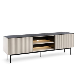 Szafka RTV Olden, kaszmir, ze szklanym blatem, 180 × 52 × 39 cm
