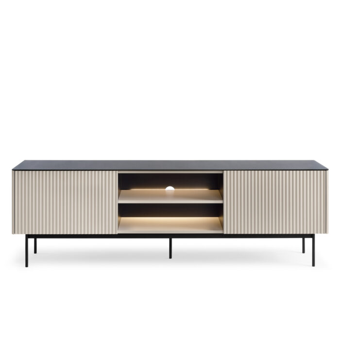 Szafka RTV Olden, kaszmir, ze szklanym blatem, 180 × 52 × 39 cm - obrazek 7