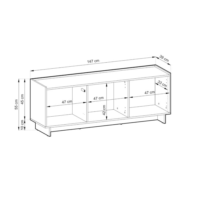 Szafka RTV Yarker, dąb karmelowy, 3-drzwiowa, 147 × 55 × 39 cm - obrazek 3