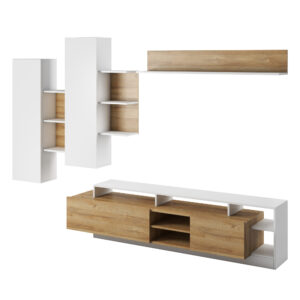 Meblościanka ALVDAL - Dąb - Biały - Bezuchwytowa