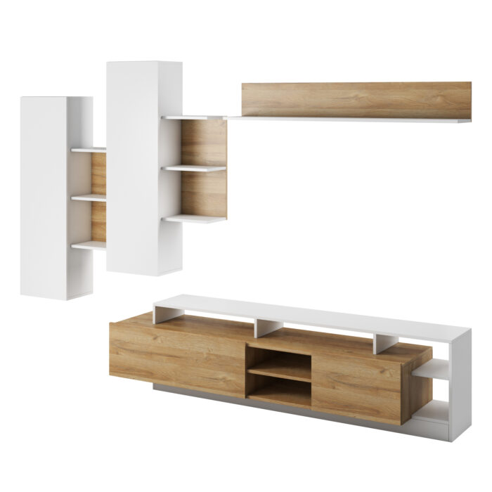 Meblościanka ALVDAL - Dąb - Biały - Bezuchwytowa - obrazek 1