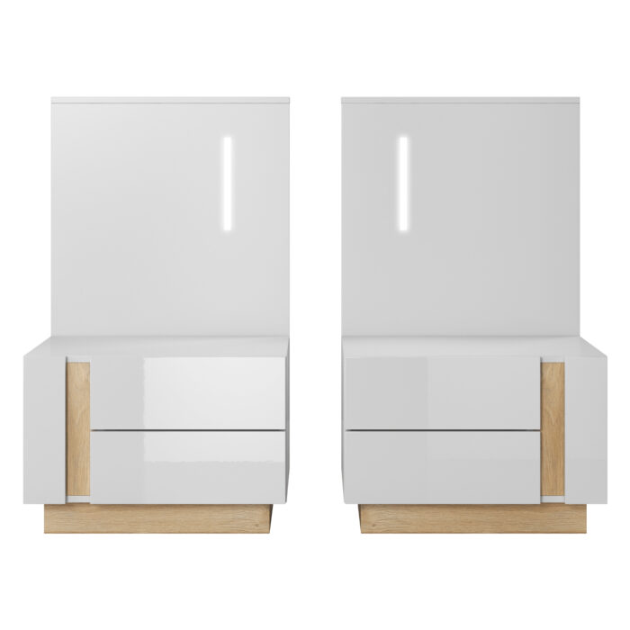 Zestaw 2 Stoliki Nocne ANDEBU - Dąb - Biały Mat i Połysk - Szuflady - obrazek 6