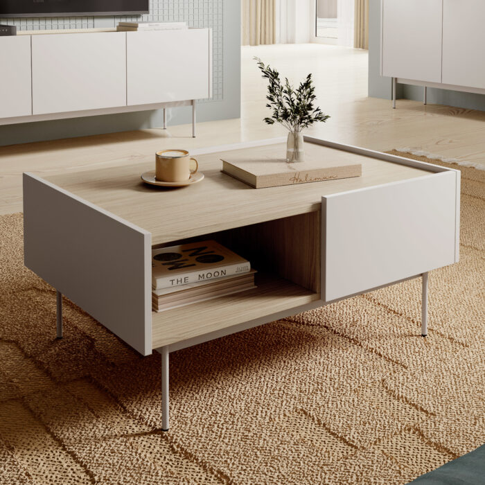 Coffee Table Kelowna - Kashmir, Oak - Two Drawers - Width 97 cm, Height 45 cm, Depth 65 cm - obrazek 2