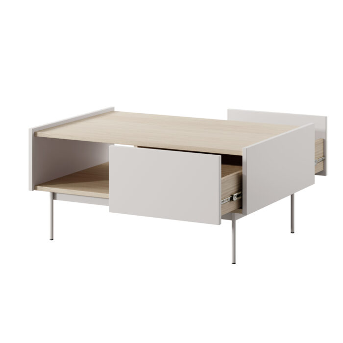 Coffee Table Kelowna - Kashmir, Oak - Two Drawers - Width 97 cm, Height 45 cm, Depth 65 cm - obrazek 4