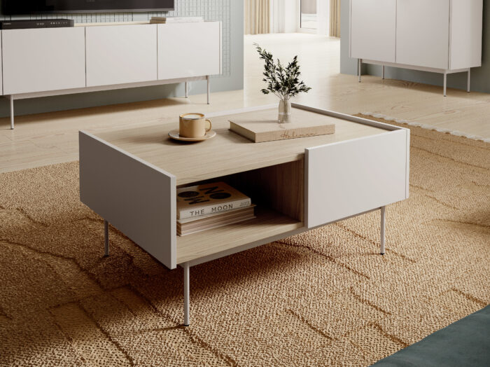 Coffee Table Kelowna - Kashmir, Oak - Two Drawers - Width 97 cm, Height 45 cm, Depth 65 cm - obrazek 6