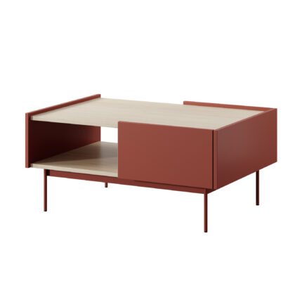 Stolik Kawowy Kelowna - Red, Oak - Two Drawers - Width 97 cm, Height 45 cm, Depth 65 cm