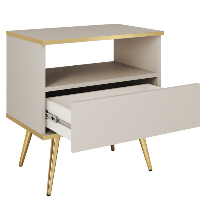 Nocna szafka Banff S54 - Biała - Złote dodatki - Szuflada - Szerokość 54 cm, Wysokość 59 cm, Głębokość 39 cm - obrazek 4