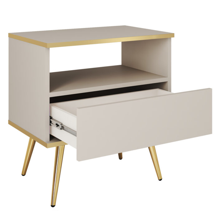 Nocna Szafka Banff S54 - Czarny - Złote dodatki - Szuflada - Szerokość 54 cm, Wysokość 59 cm, Głębokość 39 cm - obrazek 4