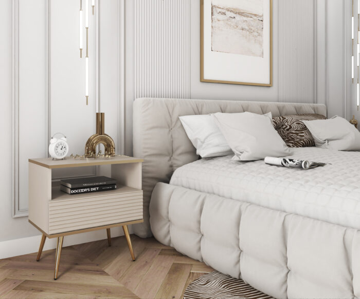 Nocna szafka Banff S54 - MDF - Beżowy - Ryflowane fronty - Szuflada - Szerokość 54 cm, Wysokość 59 cm, Głębokość 39 cm - obrazek 6