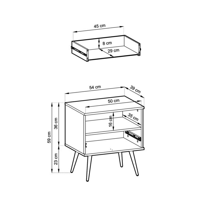 Nocna szafka Banff S54 - MDF - Biała - Ryflowane fronty - Szuflada - Szerokość 54 cm, Wysokość 59 cm, Głębokość 39 cm - obrazek 3