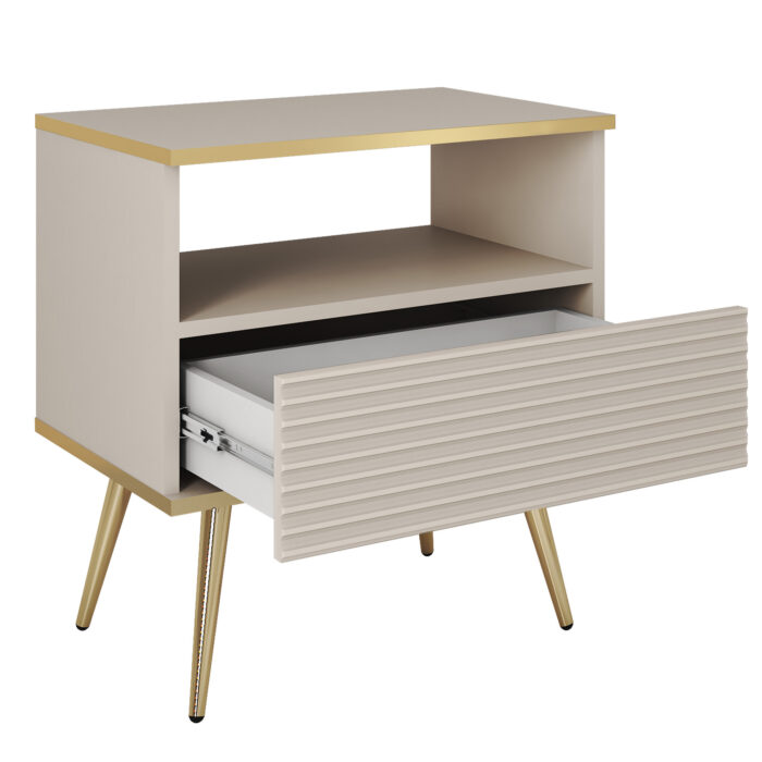 Nocna szafka Banff S54 - MDF - Czarny - Ryflowane fronty - Szuflada - Szerokość 54 cm, Wysokość 59 cm, Głębokość 39 cm - obrazek 4