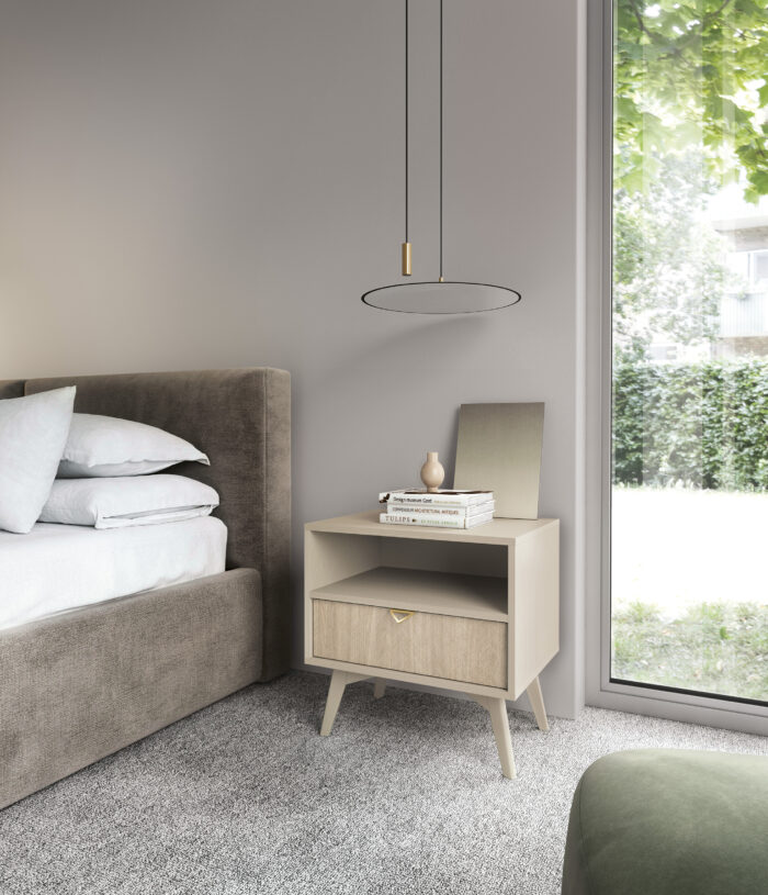 Szafka nocna TOFINO - dąb - beżowy - metalowe uchwyty - szuflada - szerokość 54 cm, wysokość 54 cm, głębokość 38 cm - obrazek 7