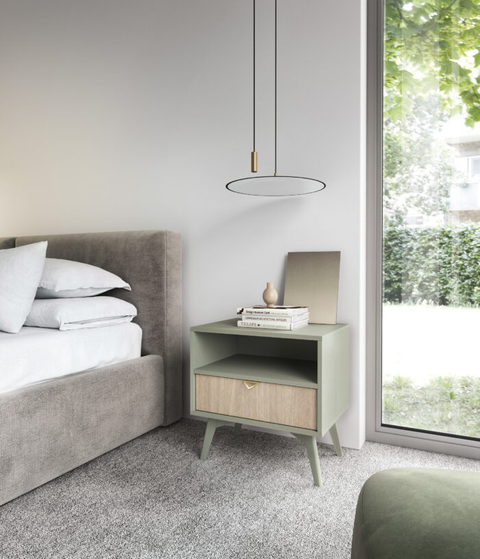 Nocna Szafka TOFINO - Dąb - Zielony - Metalowe Uchwyty - Szuflada - Szerokość 54 cm, Wysokość 54 cm, Głębokość 38 cm - obrazek 7