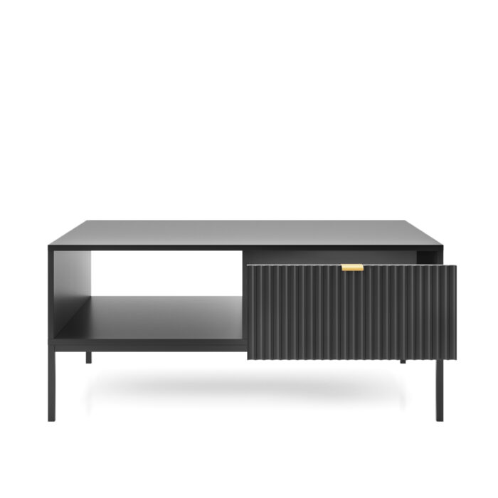 Stolik kawowy NANAIMO - Czarny - Złote Uchwyty - Z Szufladą - Szerokość 104 cm, Wysokość 48 cm, Głębokość 68 cm - obrazek 4
