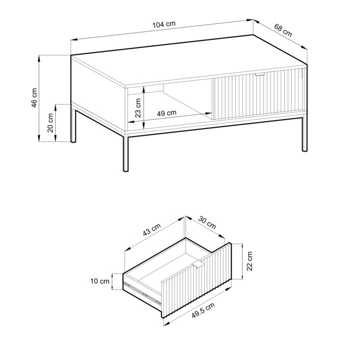 Stolik kawowy NANAIMO - Zielony - Złote Uchwyty - Z Szufladą - Szerokość 104 cm, Wysokość 48 cm, Głębokość 68 cm - obrazek 3