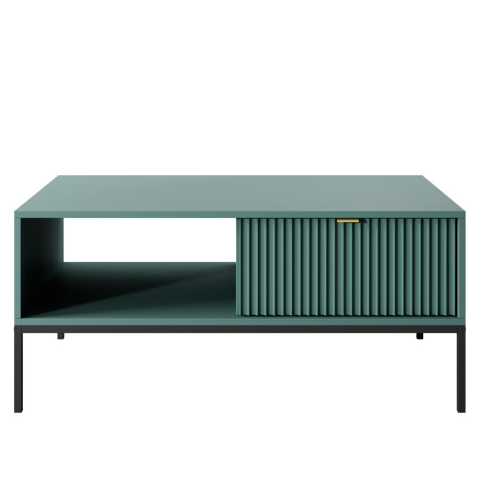Stolik kawowy NANAIMO - Zielony - Złote Uchwyty - Z Szufladą - Szerokość 104 cm, Wysokość 48 cm, Głębokość 68 cm - obrazek 7