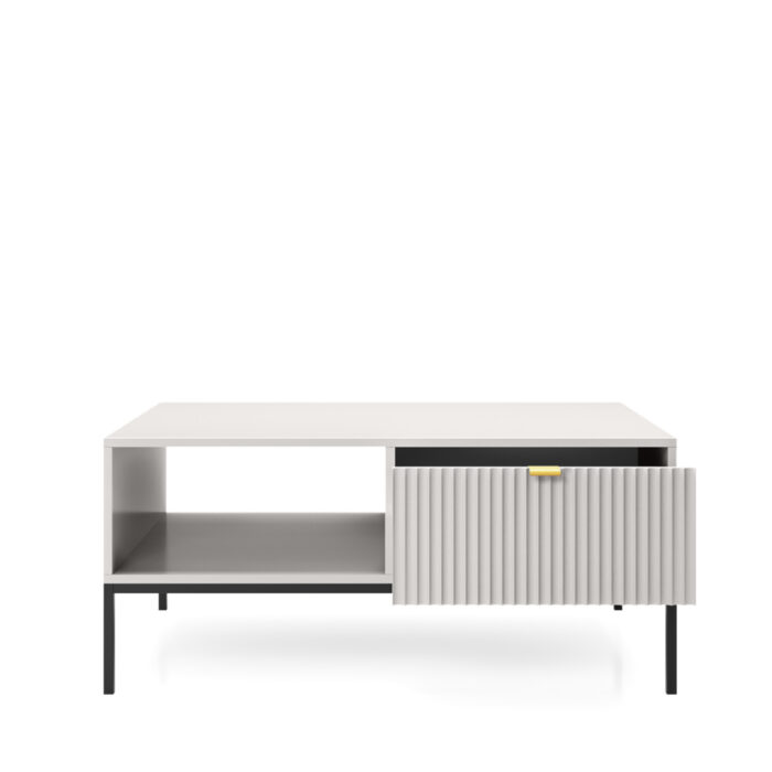 Stolik kawowy NANAIMO - Szary - Złote Uchwyty - Z Szufladą - Szerokość 104 cm, Wysokość 48 cm, Głębokość 68 cm - obrazek 4