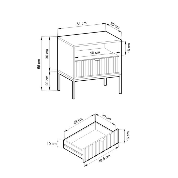 Stolik nocny NANAIMO - Biały - Złote Uchwyty - Z Szufladą - Szerokość 54 cm, Wysokość 56 cm, Głębokość 39 cm - obrazek 3