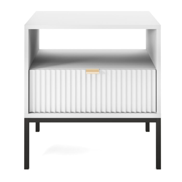 Stolik nocny NANAIMO - Biały - Złote Uchwyty - Z Szufladą - Szerokość 54 cm, Wysokość 56 cm, Głębokość 39 cm - obrazek 8