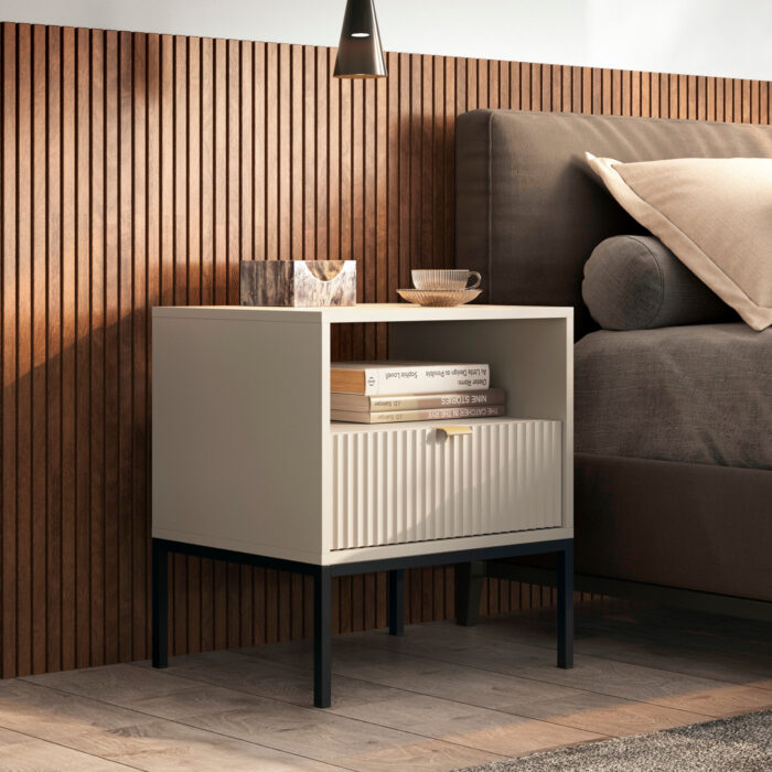 Nocny stół NANAIMO - Kaszmirowy - Złote Uchwyty - Z Szufladą - Szerokość 54 cm, Wysokość 56 cm, Głębokość 39 cm - obrazek 2