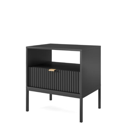 Nocny Stolik NANAIMO - Czarny - Złote Uchwyty - Z Szufladą - Szerokość 54 cm, Wysokość 56 cm, Głębokość 39 cm