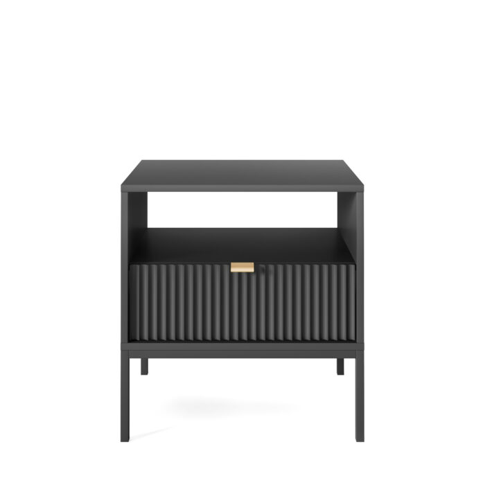 Nocny Stolik NANAIMO - Czarny - Złote Uchwyty - Z Szufladą - Szerokość 54 cm, Wysokość 56 cm, Głębokość 39 cm - obrazek 8