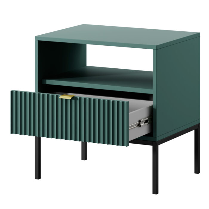 Nocny stolik NANAIMO - Zielony - Złote uchwyty - Z szufladą - Szerokość 54 cm, Wysokość 56 cm, Głębokość 39 cm - obrazek 4