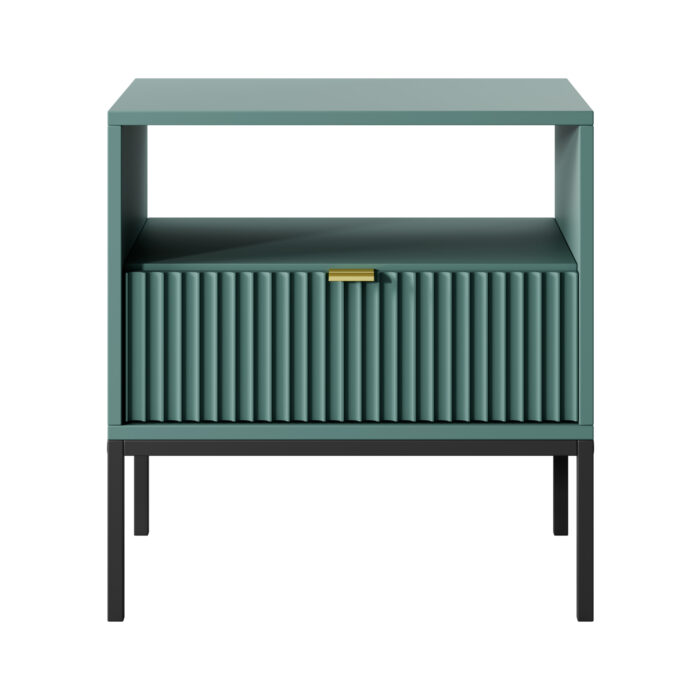 Nocny stolik NANAIMO - Zielony - Złote uchwyty - Z szufladą - Szerokość 54 cm, Wysokość 56 cm, Głębokość 39 cm - obrazek 7