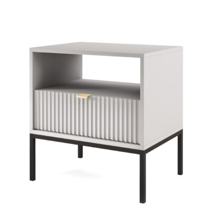 Stolik nocny NANAIMO - Szary - Złote Uchwyty - Z Szufladą - Szerokość 54 cm, Wysokość 56 cm, Głębokość 39 cm