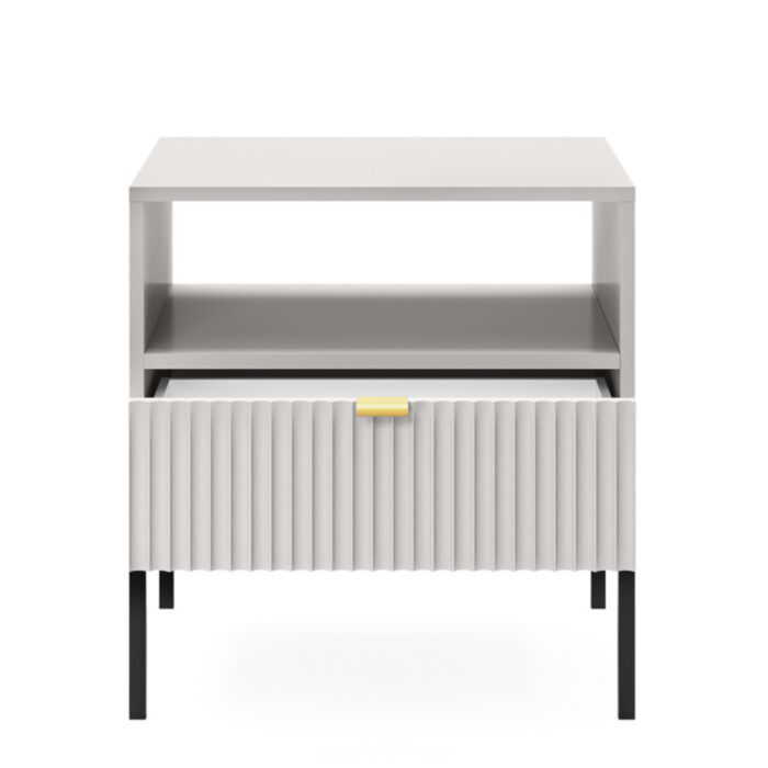 Stolik nocny NANAIMO - Szary - Złote Uchwyty - Z Szufladą - Szerokość 54 cm, Wysokość 56 cm, Głębokość 39 cm - obrazek 4