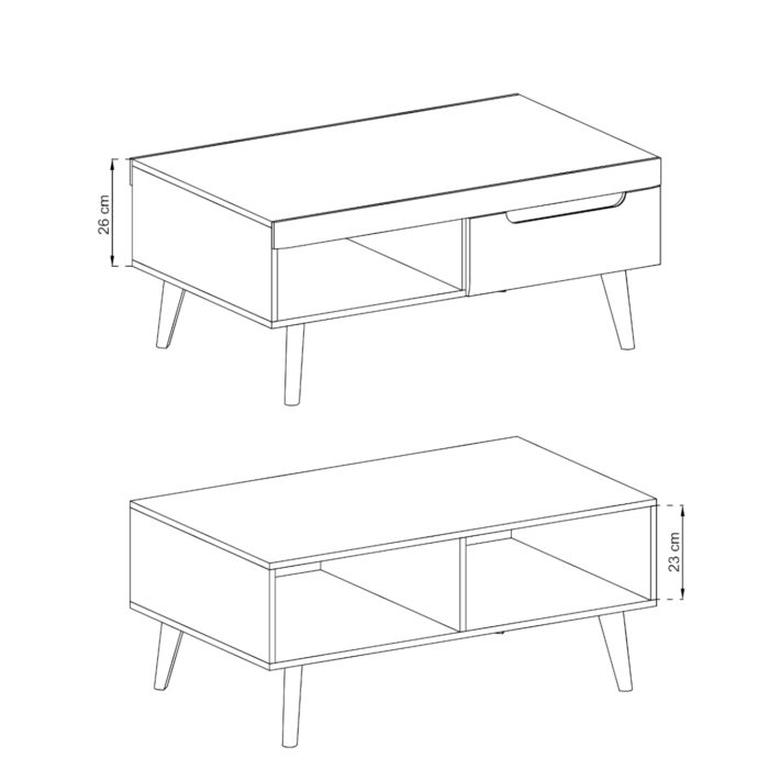 Stolik kawowy MONCTON – ciemnoniebieski – metalowe uchwyty – szuflada – szerokość 104 cm, wysokość 46 cm, głębokość 68 cm - obrazek 3