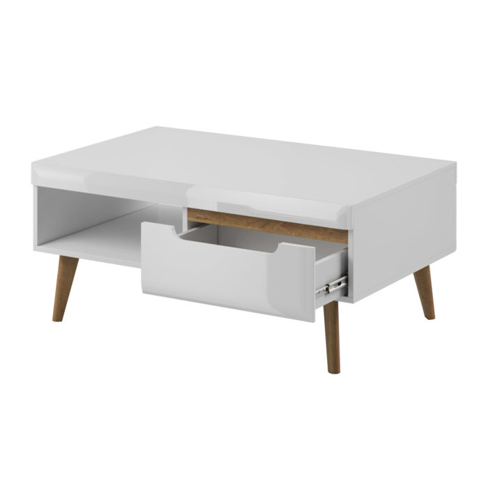 Stolik kawowy MONCTON – ciemnoniebieski – metalowe uchwyty – szuflada – szerokość 104 cm, wysokość 46 cm, głębokość 68 cm - obrazek 4