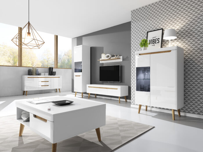 Stolik kawowy MONCTON – ciemnoniebieski – metalowe uchwyty – szuflada – szerokość 104 cm, wysokość 46 cm, głębokość 68 cm - obrazek 5