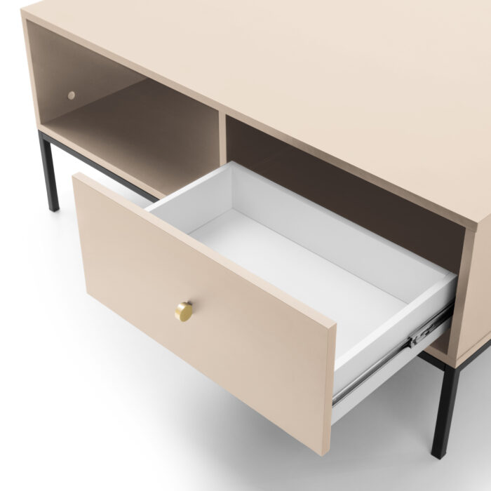 Stolik kawowy, Ława MONCTON - Beżowy - Metalowe Uchwyty - Szuflada - Szerokość 104 cm, Wysokość 46 cm, Głębokość 68 cm - obrazek 7