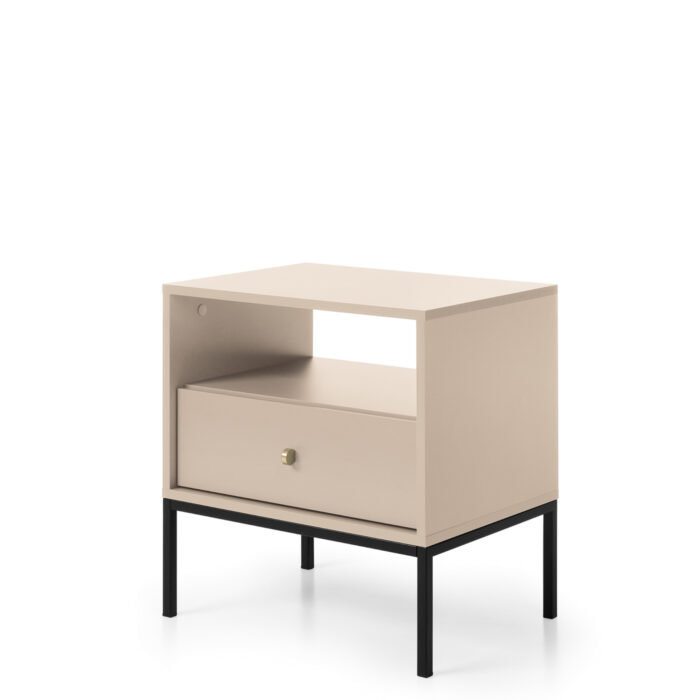 Stolik nocny MONCTON - Beige - Metalowe Uchwyty - Drawer - Szerokość 54 cm, Wysokość 56 cm, Głębokość 39 cm - obrazek 1