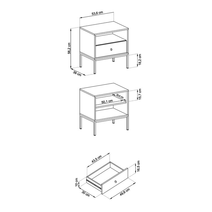 Stolik nocny MONCTON - Beige - Metalowe Uchwyty - Drawer - Szerokość 54 cm, Wysokość 56 cm, Głębokość 39 cm - obrazek 2
